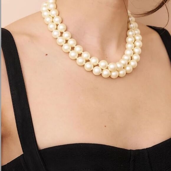 Kenneth Jay Lane White Simulated Pearl 16" Double Strand Necklace - Picture 1 of 10